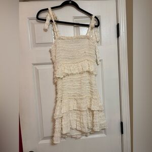 White Ruffle Shoulder Tie Dress size M